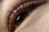 close up of a person's eye with long eyelashes